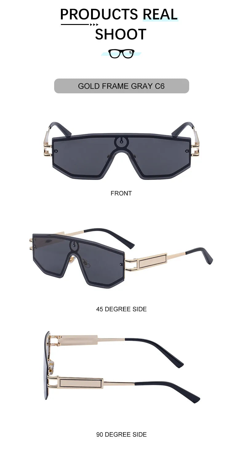 Premium Luxury Design One-piece Punk Sunglasses Men Women 2026 Fashion Metal Anti-reflective Outdoor Sun Shades Gafas UV400