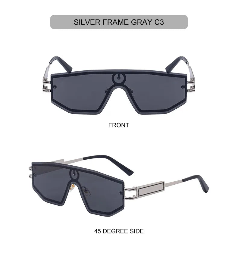 Premium Luxury Design One-piece Punk Sunglasses Men Women 2026 Fashion Metal Anti-reflective Outdoor Sun Shades Gafas UV400
