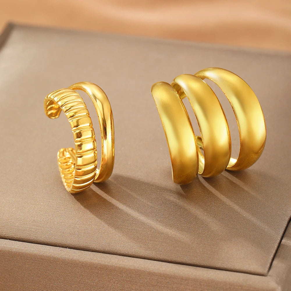 Stainless Steel Ring Irregular Geometric Triple Stacking Skeleton Ring Open Adjustable Three Piece Ring Set Commuter Matching