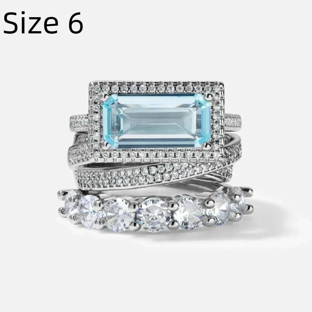 Large Rectangular Stone Stackable Ring Set European Style Fine Inlay Craft Stacking Rings Trendy Style Shine Brightly
