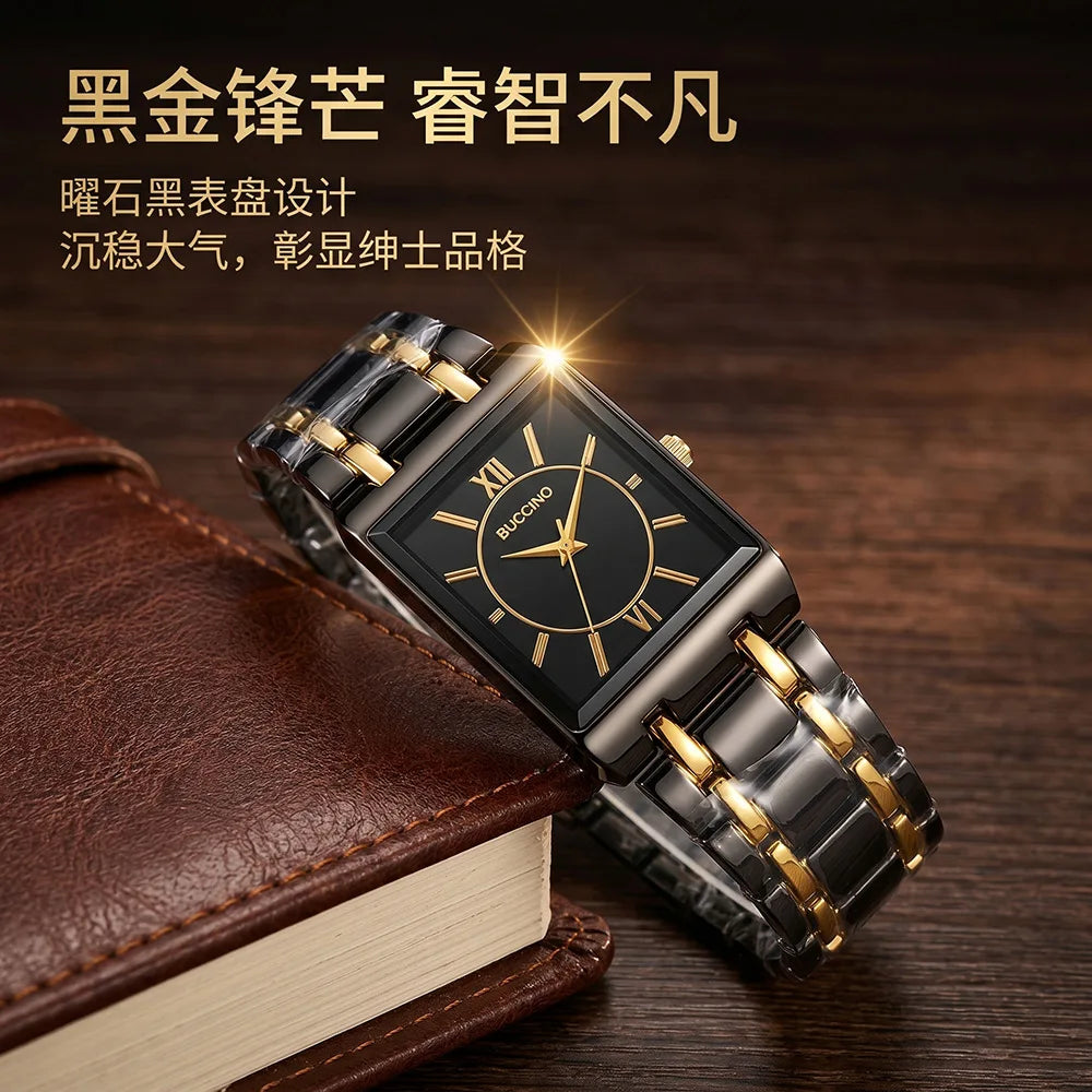Men's Quartz Wristwatch Steel Band Male Classic Popular Watches Rectangular Minimalist Fashion Casual Business Watch For Daily