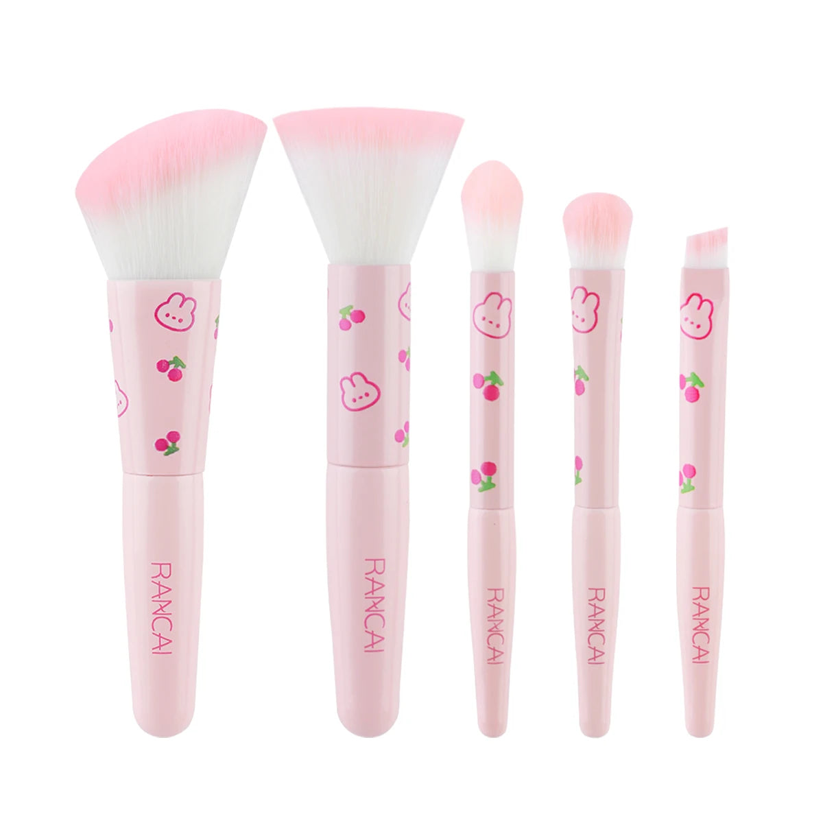 5Pcs Cute Compact Makeup Brush Set With Case Premium Brush for Flawless Foundation, Blush, Eyeshadow Application Beauty Tools