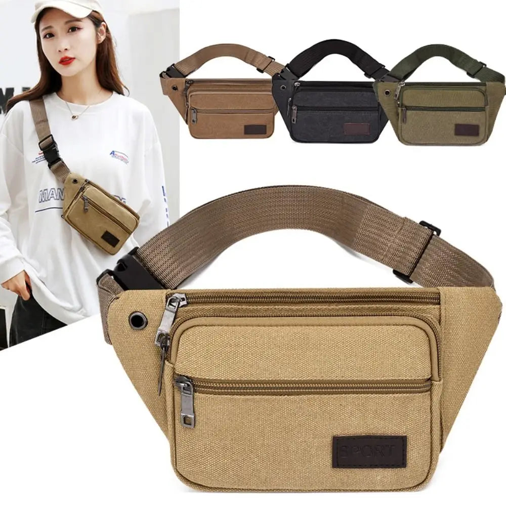 Men's Canvas Crossbody Bags Multifunctional Multi-Pockets Storage Bag Chest Shoulder Bag Large Capacity Waist Bag Chest Pack