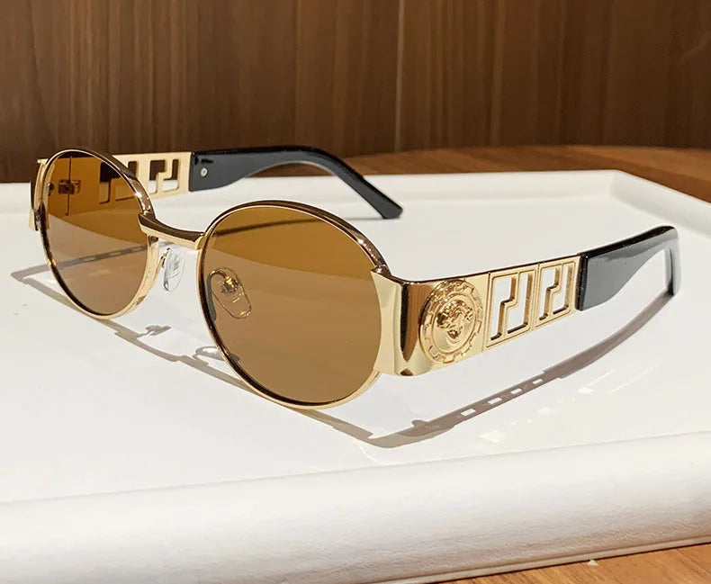 Luxury Metal Brand Sunglasses for Men and Women Unisex Designer Fashion Glasses Oval Ladies Vintage Eyewear Shades