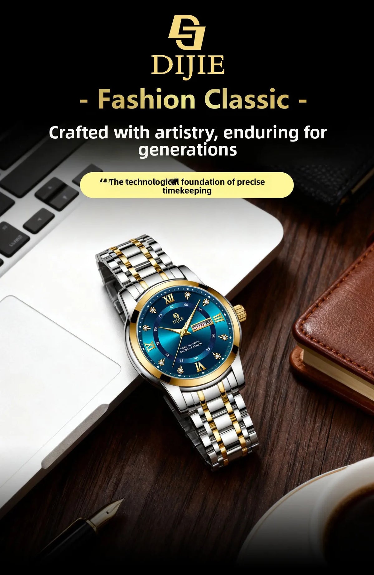 Trendy steel-band men's watch, exuding elegance, a popular casual and minimalist design, high-quality, versatile for business an