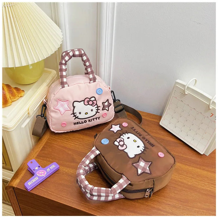 Cute Kitty Crossbody Bag Checkered Commuter Handbag, Creative Cartoon Shoulder Bag, Gift for Girlfriend
