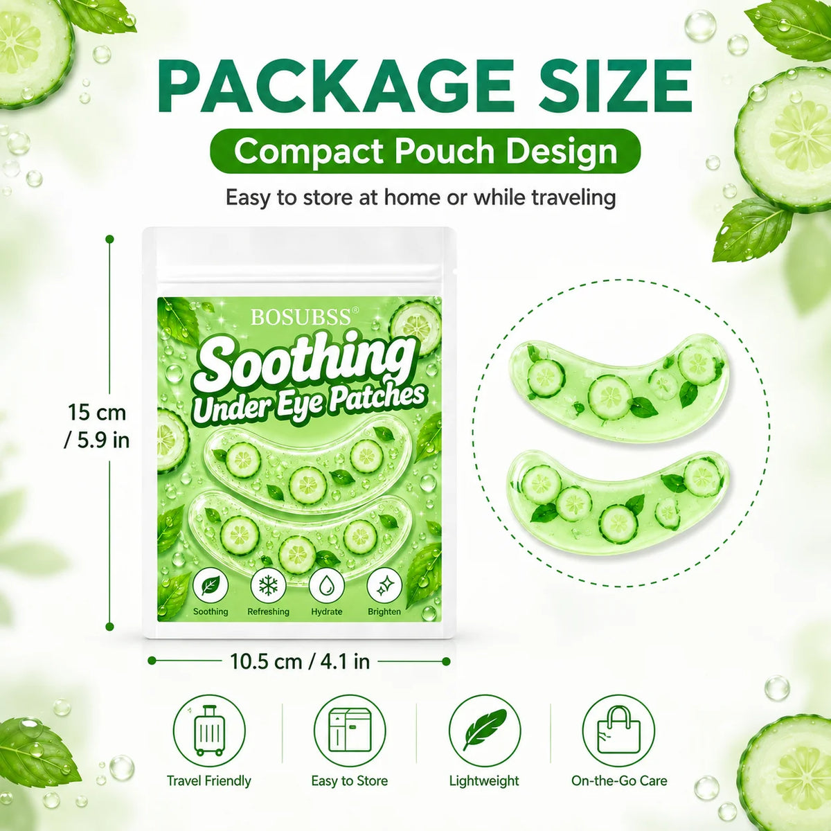 10Pcs Cucumber Gel Under Eye Patches Hydrate Refresh Soothing Eye Mask Pads Daily Face Beauty Skin Care Eye Treatment Patches
