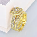Huitan Double Stackable Set Rings Women for Wedding Luxury Gold Color AA Cubic Zirconia 2Pcs Rings Engagement Party Jewelry