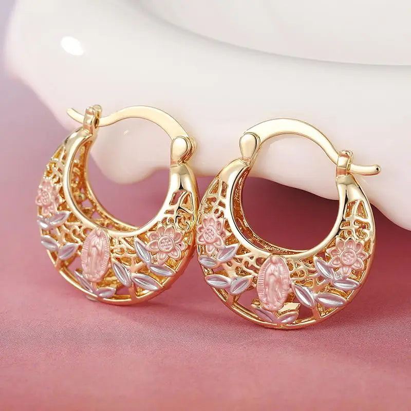 Elegant Carved Hollow Hoop Earrings Exquisite Accessories For Women Jewelry For Holiday Weddings Jewelry Gift Accessories