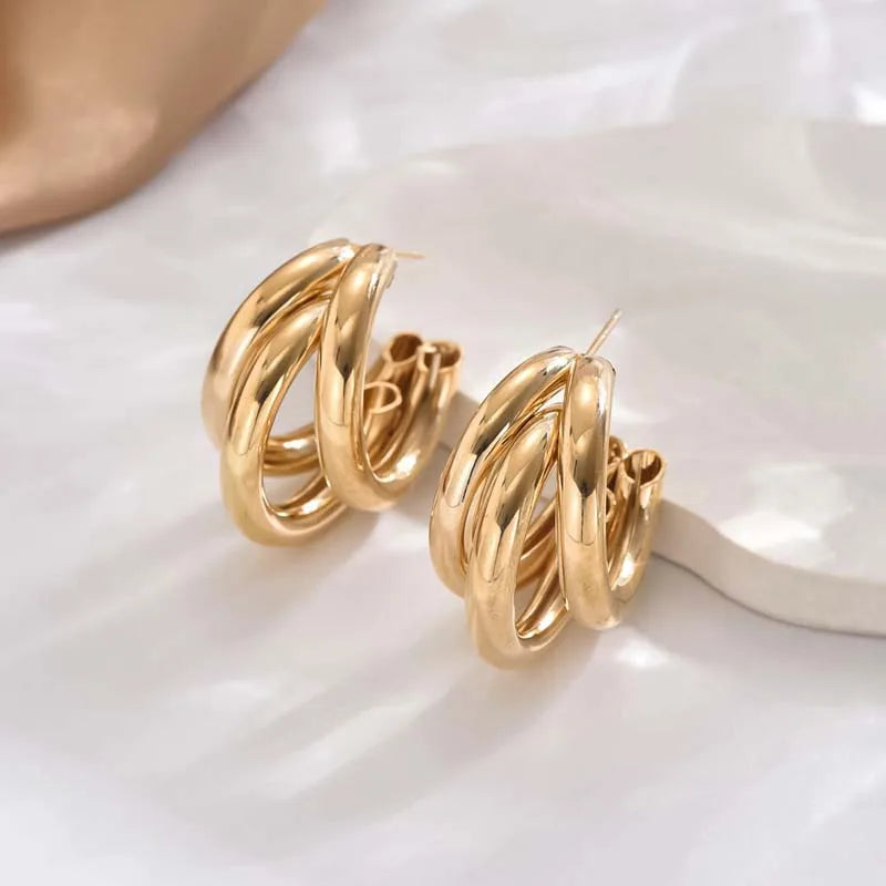 Elegant Gold Color Circled Hoop Earring for Woman Metal Elegant Vintage Geometric Statement Luxury Earrings Party Jewelry Gifts