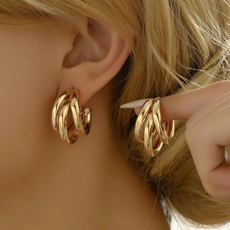 Elegant Gold Color Circled Hoop Earring for Woman Metal Elegant Vintage Geometric Statement Luxury Earrings Party Jewelry Gifts