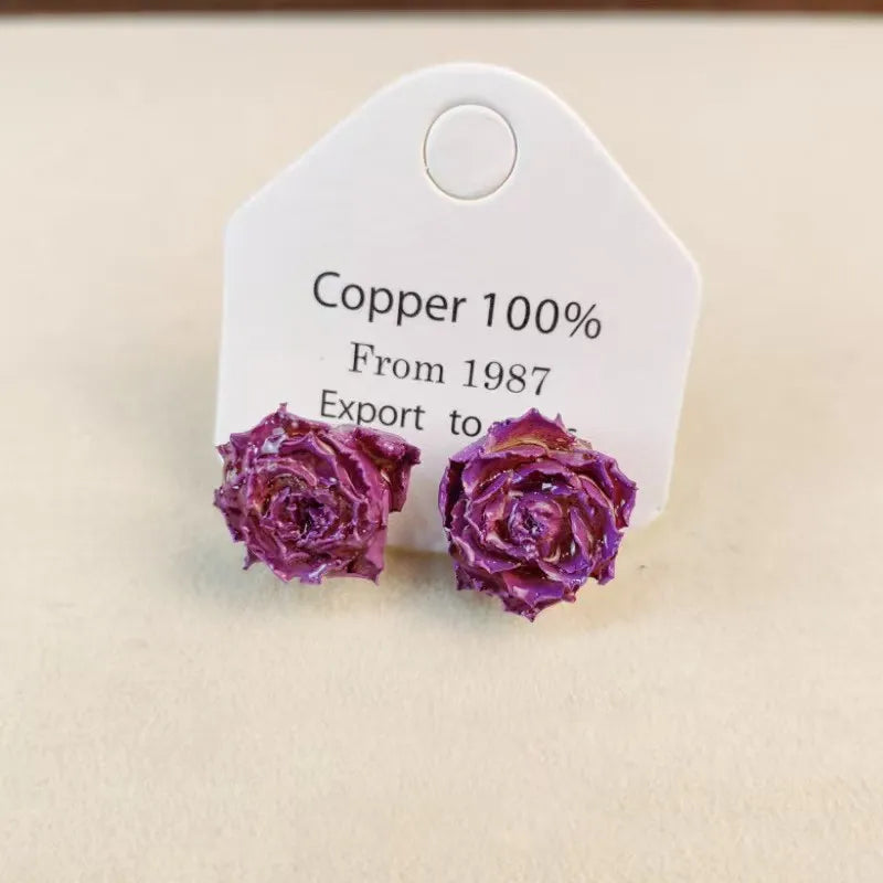 Multicolor Immortal Rose Flower Earrings Elegant Rose Hoop Earrings Epoxy Resin Natural Rose Dangle Earrings Custom Packaging