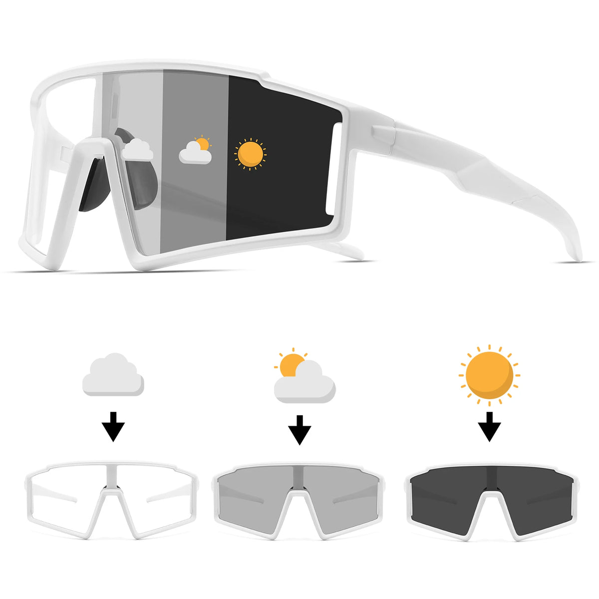 Premium Oversized Photochromic Sports Sunglasses - One-Piece Lens, UV400 Unisex for Cycling, Hiking & Outdoor Adventures