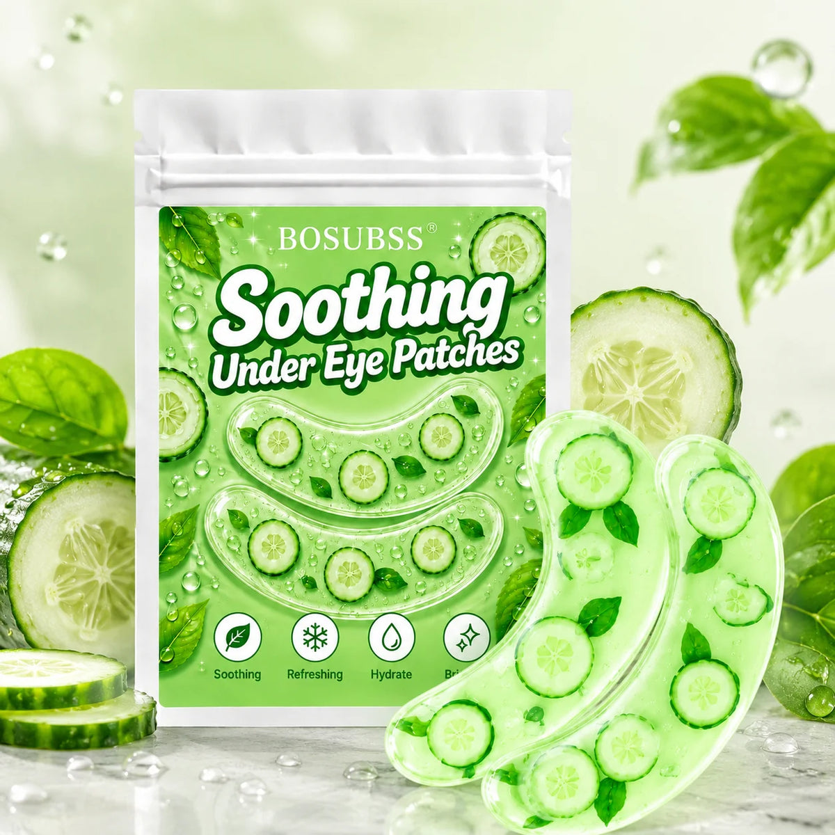 10Pcs Cucumber Gel Under Eye Patches Hydrate Refresh Soothing Eye Mask Pads Daily Face Beauty Skin Care Eye Treatment Patches