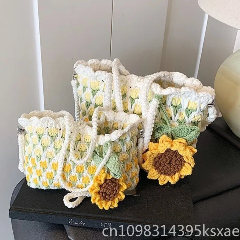 Crochet Crossbody Bag for Women Girl Handmade Color Block Handbag Lightweight Casual Summer Daily Purse