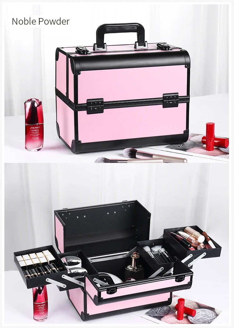 Makeup Case Cosmetic Organizer Case Extra Large 12 Inch 6 Trays Portable Makeup Organizer Case Make Up Carrying Box