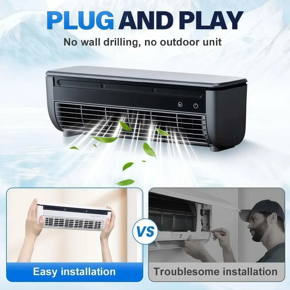 Mini Portable Wall Mount Air Conditioner with Core Cooling & Ice Mist,No-Drill Small Cooling Fan with Remote Control Home Office