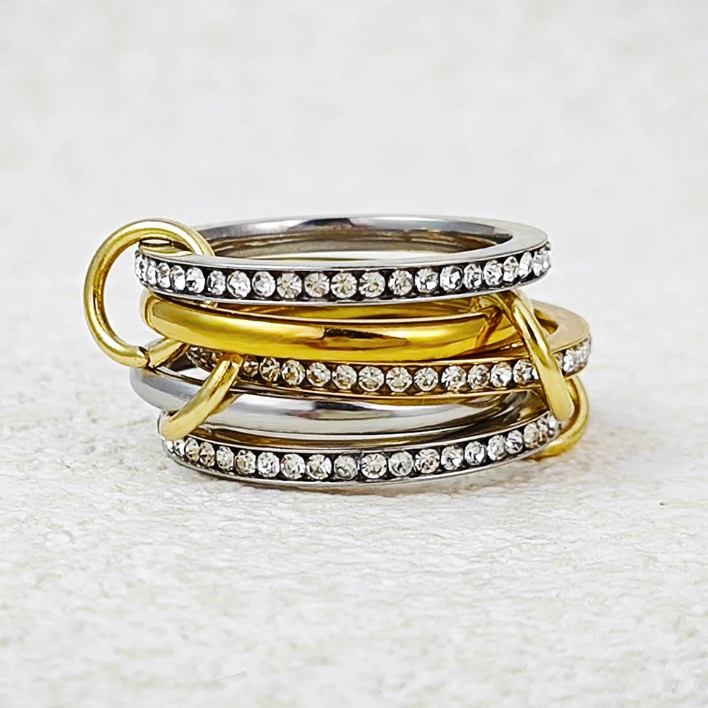 5PCS/set Stackable Ring For Women Stainless Steel Double Color Cubic Zircon Spinelli Kilcollin Ring Fashion Jewerly Dropshipping