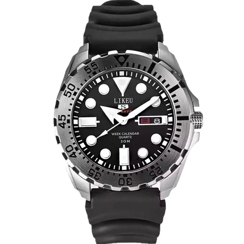 Stylish No.5 Men's Luxury Stainless Steel Luminous Diver Watch, Waterproof Dual Calendar Quartz & Steel Band, Top Gift.