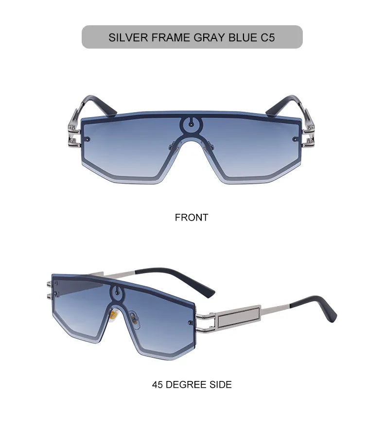 Premium Luxury Design One-piece Punk Sunglasses Men Women 2026 Fashion Metal Anti-reflective Outdoor Sun Shades Gafas UV400