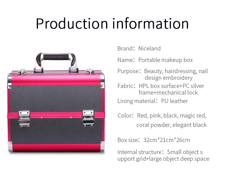 Makeup Case Cosmetic Organizer Case Extra Large 12 Inch 6 Trays Portable Makeup Organizer Case Make Up Carrying Box