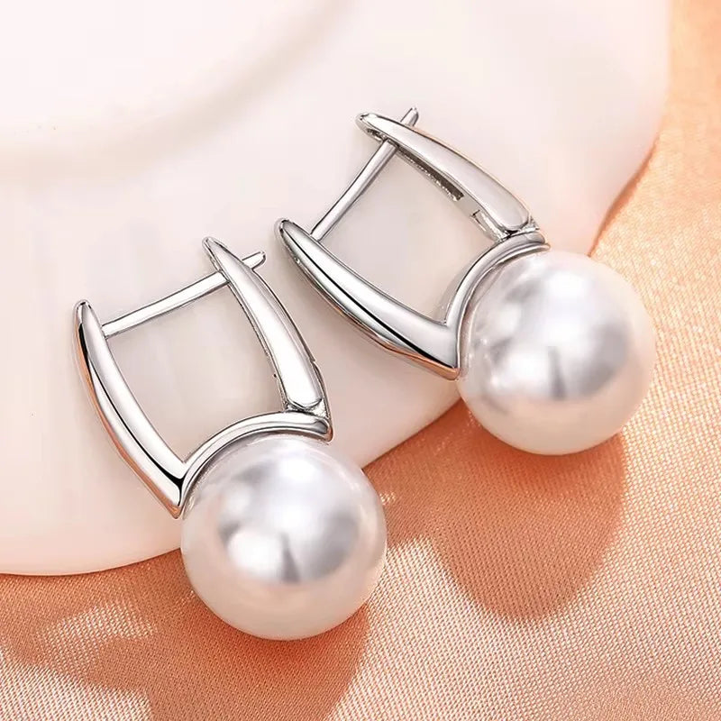CAOSHI Simple Elegant Hoop Earrings with Simulated Pearl Female Graceful Jewelry for Engagement Daily Party Accessories Gift