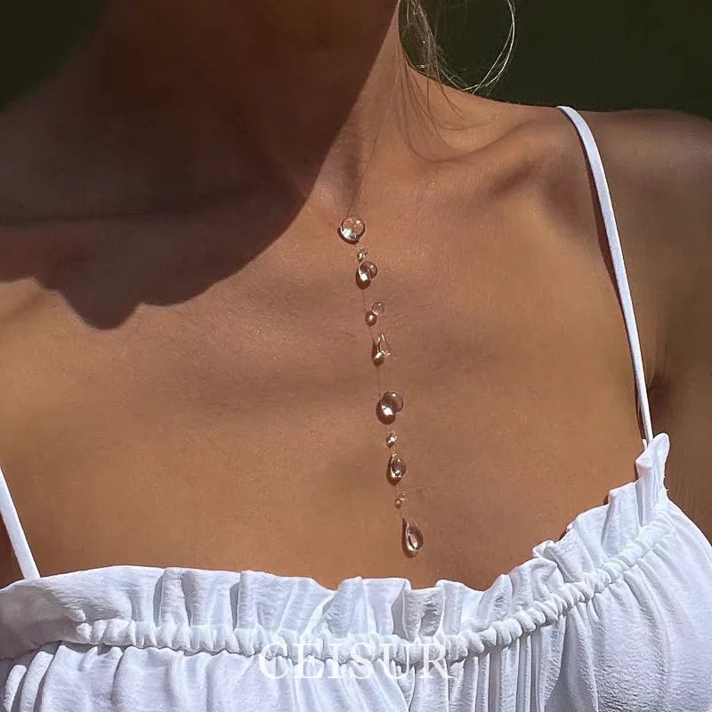 Clear Dewdrop Tassel Series Necklace Minimalist Drip Glue Beads Clavicle Chain Women Holiday Niche Trendy Jewelry