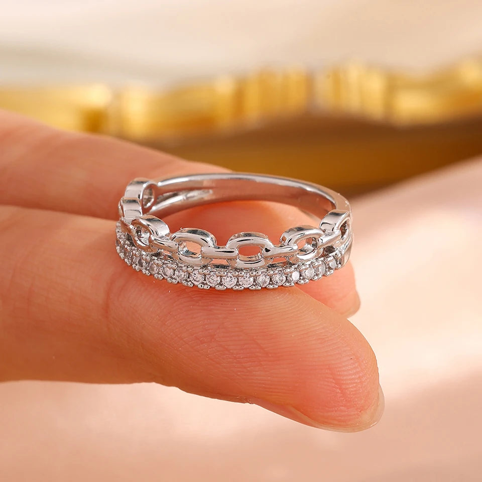 Yupsk New 3pcs/set Dazzling Zircon Stainless Steel Copper Stackable Rings for Women Exquisite Fashion Daily Accessories