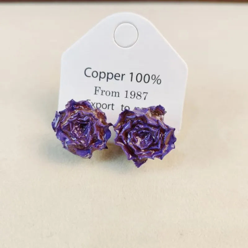 Multicolor Immortal Rose Flower Earrings Elegant Rose Hoop Earrings Epoxy Resin Natural Rose Dangle Earrings Custom Packaging