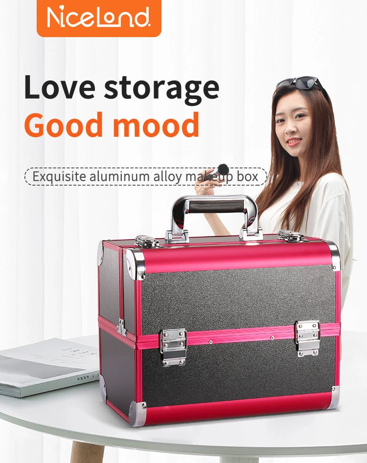 Makeup Case Cosmetic Organizer Case Extra Large 12 Inch 6 Trays Portable Makeup Organizer Case Make Up Carrying Box