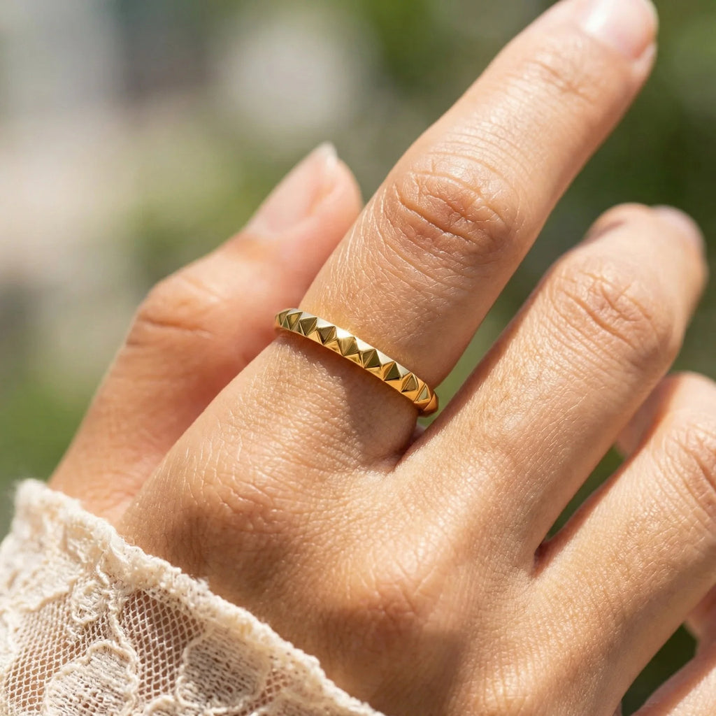 Stackable Wave Ring Thin Band, Golden Color Stainless Steel Waterproof Daily Wear Anti Tarnish Party Jewelry for Women