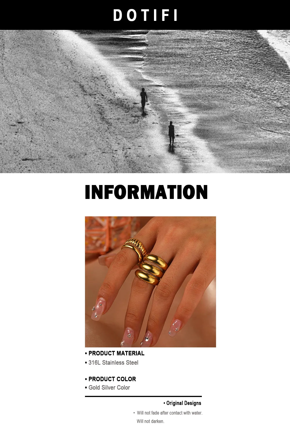 Stainless Steel Ring Irregular Geometric Triple Stacking Skeleton Ring Open Adjustable Three Piece Ring Set Commuter Matching