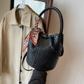 Women's Woven Bucket Bags Crossbody Purse, Elegant Tote for Travel & Formal Events, Durable Wipe-Clean Luxury Handbag