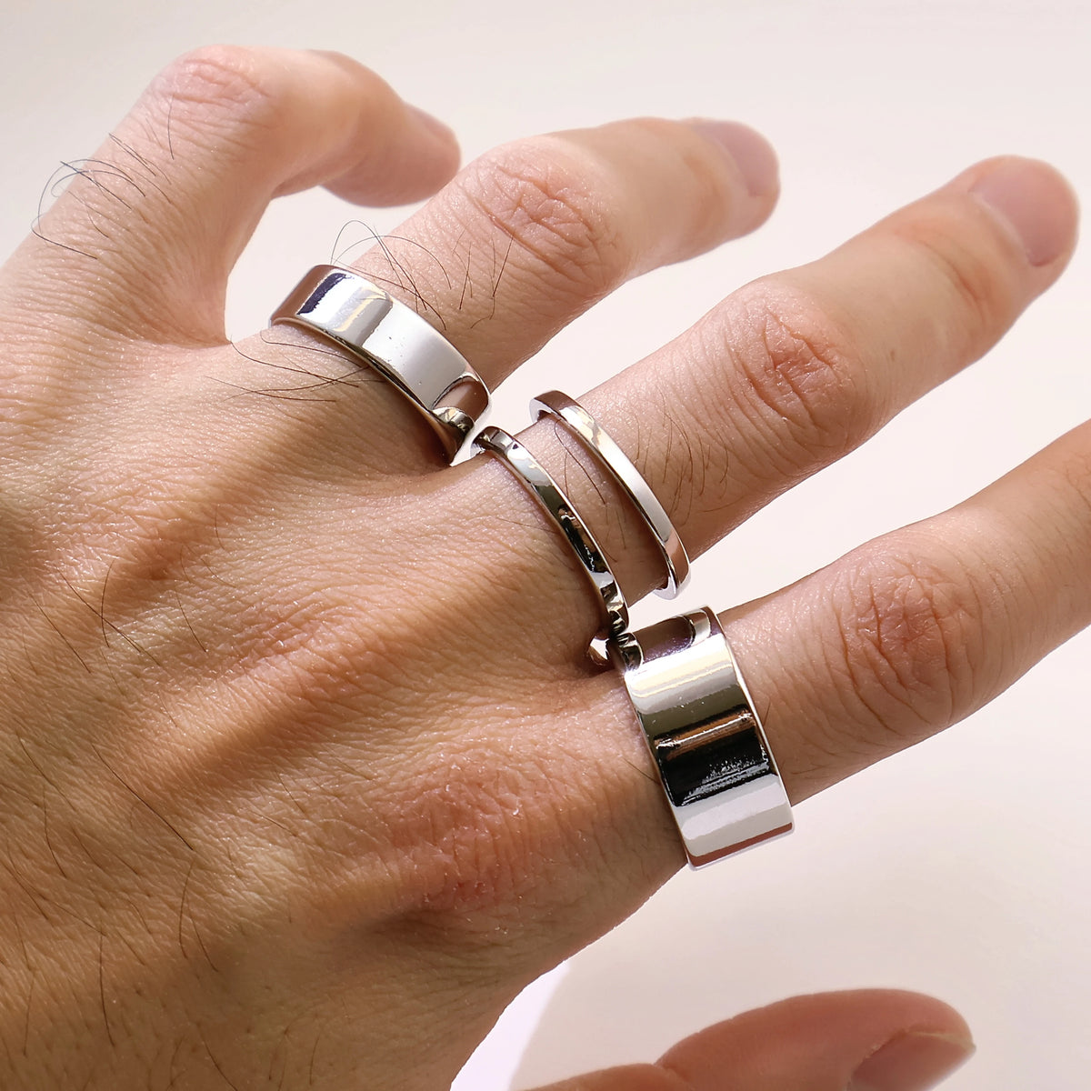 Retro 3 Stacking Rings Set Adjustable Open Ring For Men Gothic Punk Edgy Hiphop Silver-plated Brass Jewelry Accessories Gift