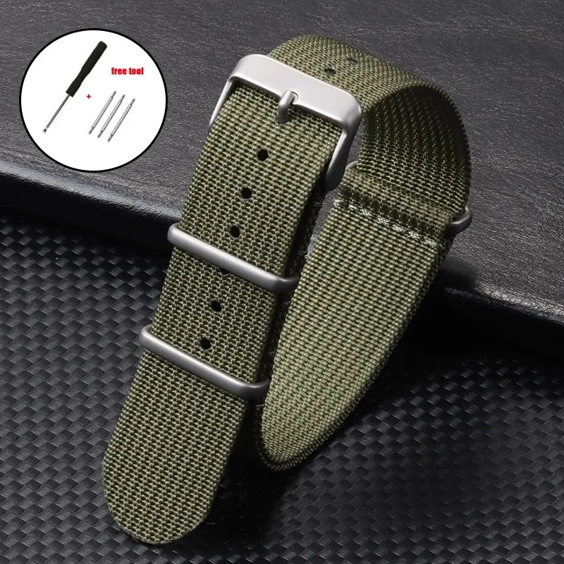 Military Nylon Smartwatch Band 18mm 20mm 22mm Universal Men Women Canvas Strap Fabric Army Replacement Wristbelt Sport Bracelets