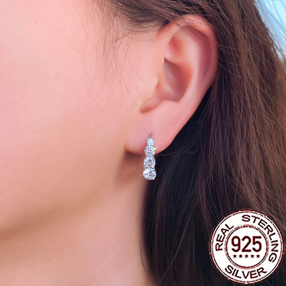 QooLady 925 Sterling Silver Dazzling Round Cubic Zirconia Elegant Hoop Earrings for Women Wedding Engagement Fine Jewelry SE098