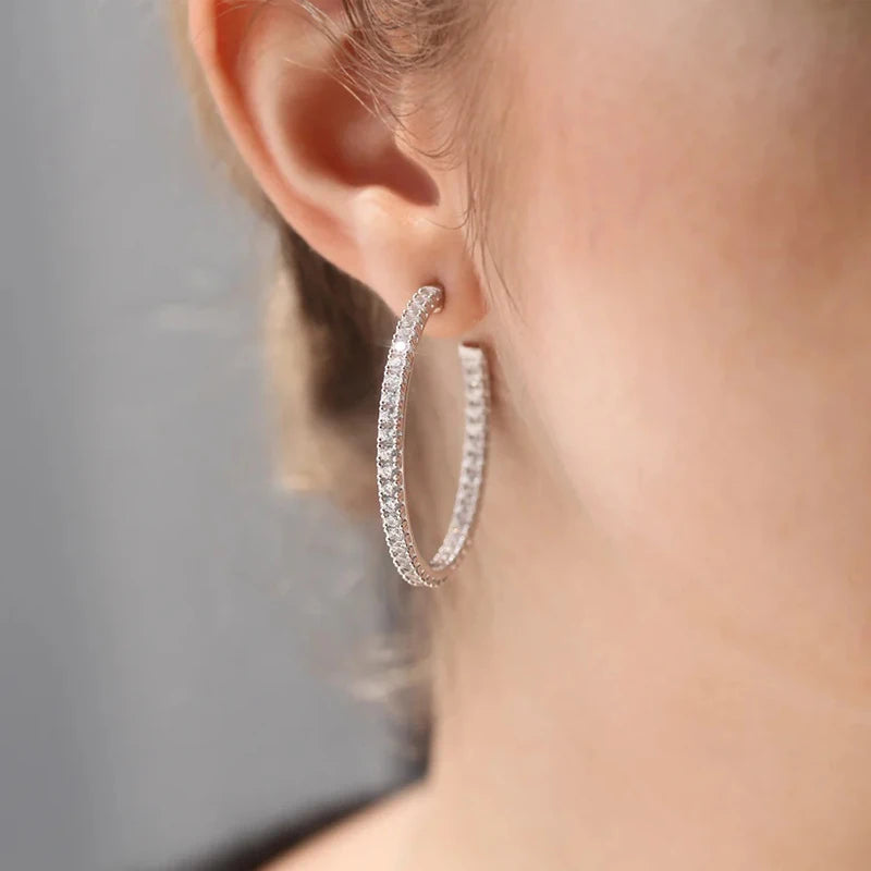 Huitan Thin Circle Design Women Elegant Hoop Earrings for Party Engagement Fashion Lady Accessories Charming Jewelry with CZ