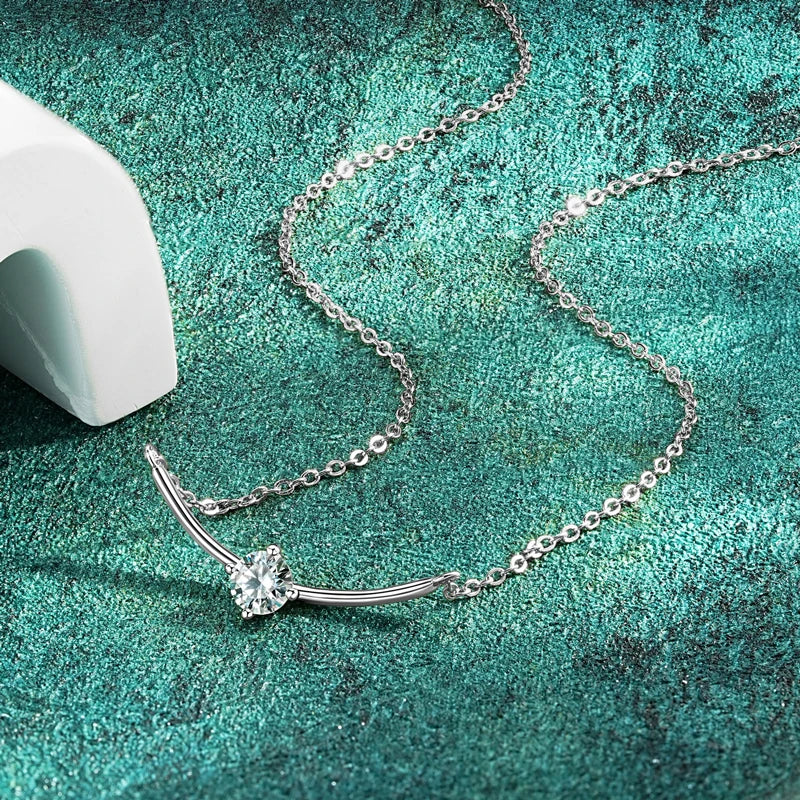 Lnngy Minimalist Choker Necklace For Women 925 Sterling Silver 5mm 0.5ct Moissanite Pendant Necklace Delicate Daily Jewelry Gift