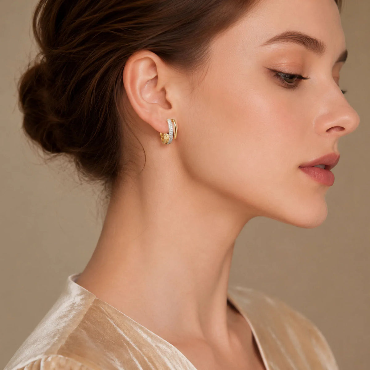 Women Elegant Two‑Layer Intertwined Hoop Earrings Fashion Decorative Ear Jewelry For Banquet Formal Occasion