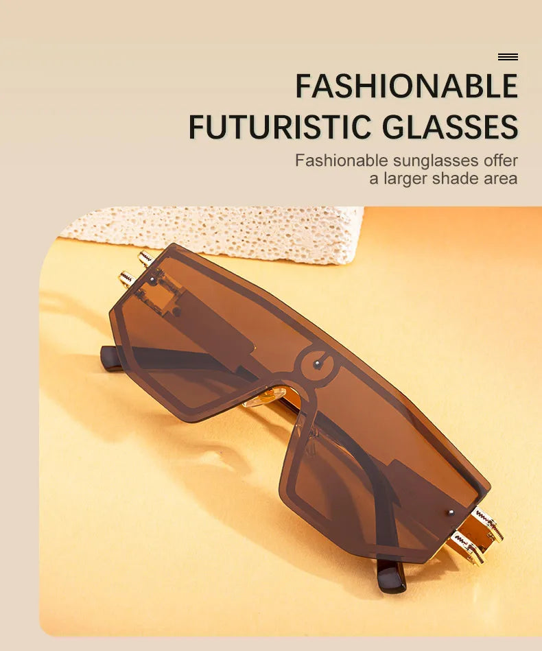 Premium Luxury Design One-piece Punk Sunglasses Men Women 2026 Fashion Metal Anti-reflective Outdoor Sun Shades Gafas UV400