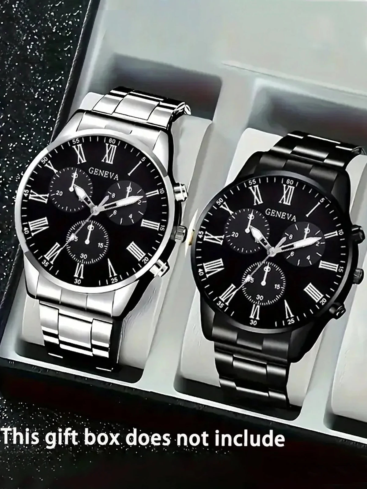 2pcs Fashionable Men's Steel Band Watch Geneva Casual Business Quartz Watch Stylish Timepiece