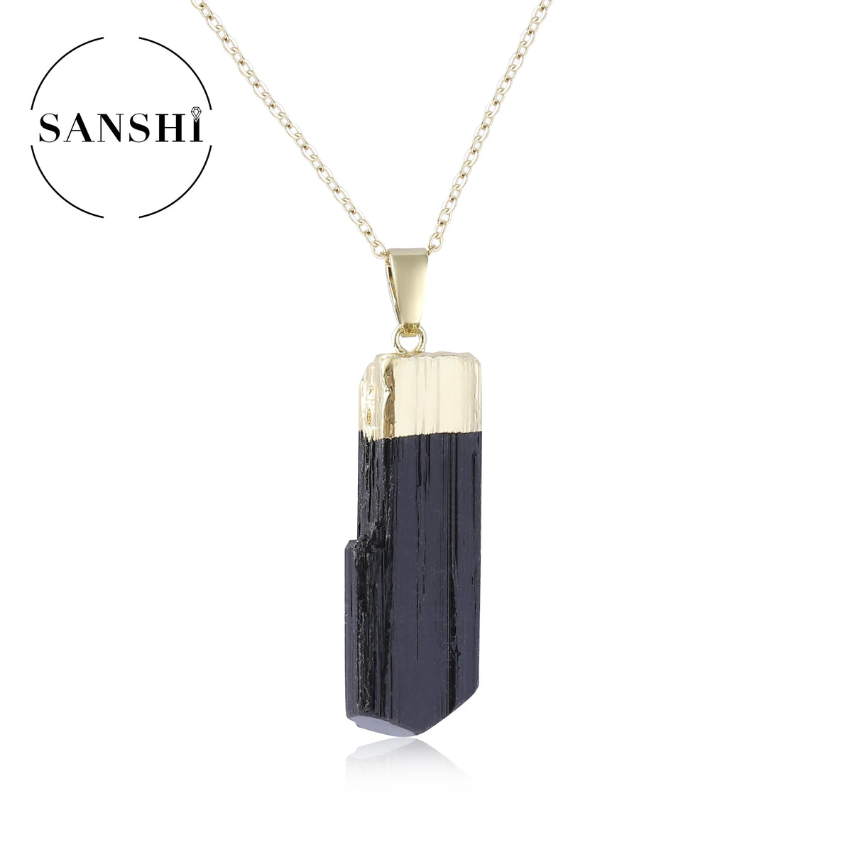 Minimalist Stylish Irregular Natural BlackTourmaline Electroplated Pendant Necklace Men Women Suitable Couples Various Occasions