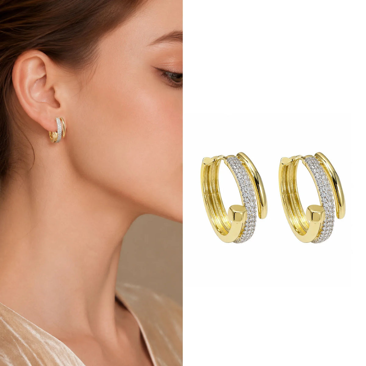 Women Elegant Two‑Layer Intertwined Hoop Earrings Fashion Decorative Ear Jewelry For Banquet Formal Occasion