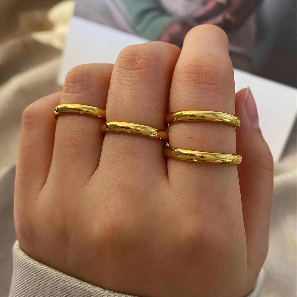 Minimalist Simple Gold Plated Stainless Steel Stackable Rings for Women Skinny Basic Round Circle Women Ring
