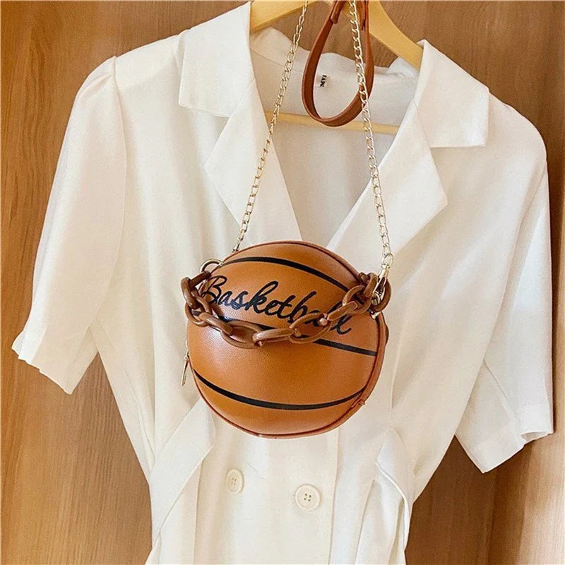 2025 Crossbody Bag New Network Red Personality Fun Pink Ins Versatile Chain Football Basketball Shoulder Bag Small Round Bag