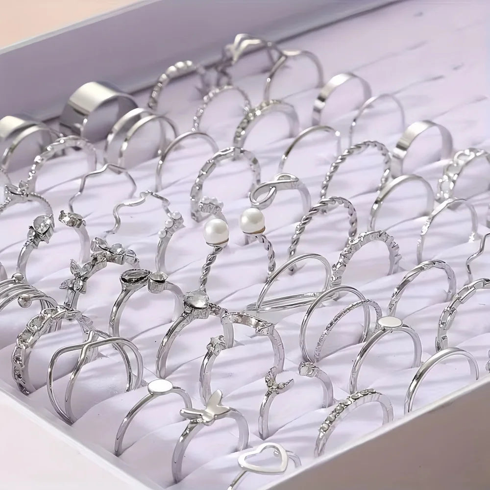 22Pcs/Lot Random Stackable Ring Set Women Elegant Durable Fashion High-End Geometric Spiral Hollow Out As A Gift For Her Jewelry