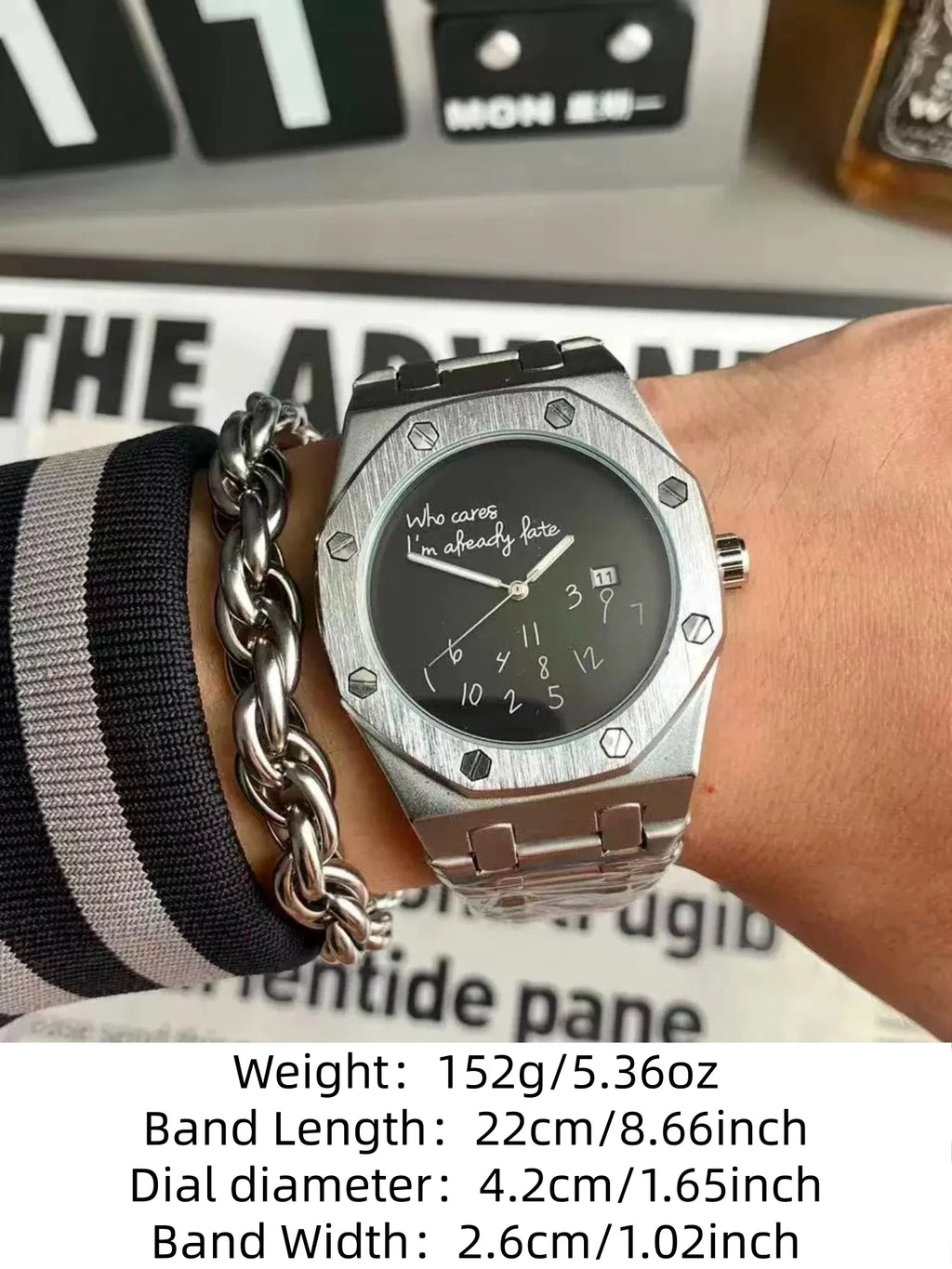European and American Style Luxury Personalized Men's Steel Band Watch, with Calendar Display, Graffiti Digital Pattern, Casual Retro Fashion, High-End Men's Watch, Suitable for Various Occasions, Recommended Fashion Gift