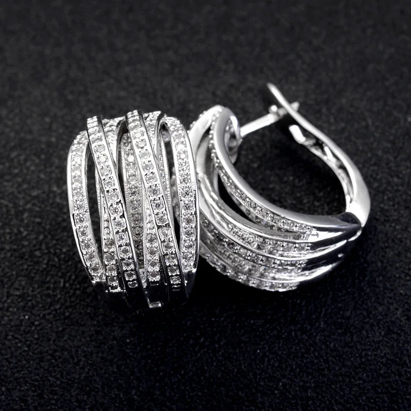 Huitan Silver Color Fashion Elegant Hoop Earrings with Shiny Cubic Zirconia for Women Anniversary Gift Wedding Party Accessories