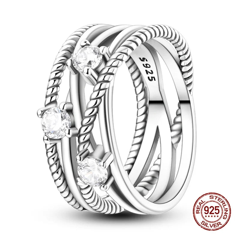 Original 925 Sterling Silver Rings Stackable Infinite Silver Zircon Ring For Women Wedding Anniversary Birthday Jewelry Gift Hot