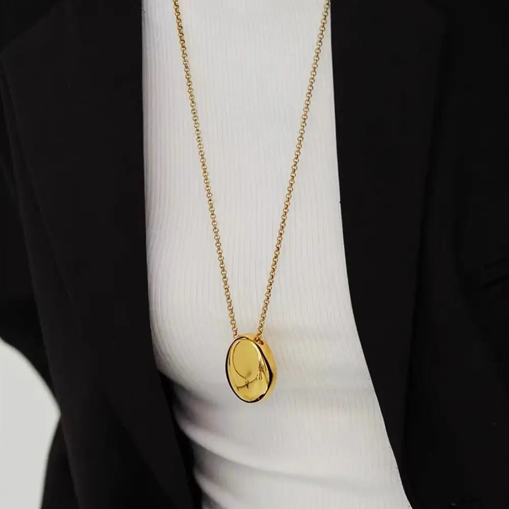 Minimalistic Oval Titanium Steel Necklace for Women Long Sweater Chain Luxury Charm Thin Chain Party Elegant Jewelry Accessories